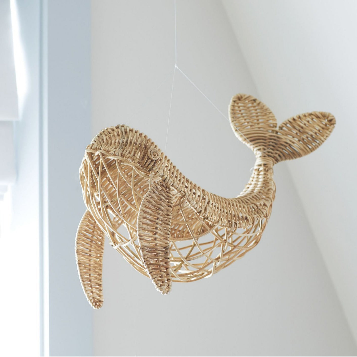 Handwoven Rattan Whale Wall Decor