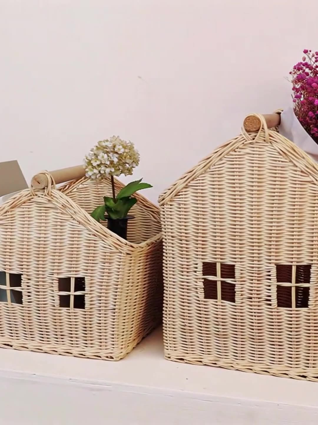 Nordic Rattan Storage Basket – Handwoven Toy Organizer