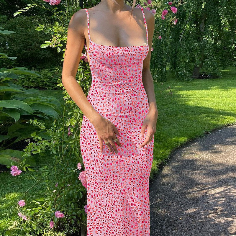 Summer Backless Floral Spaghetti Strap Dress