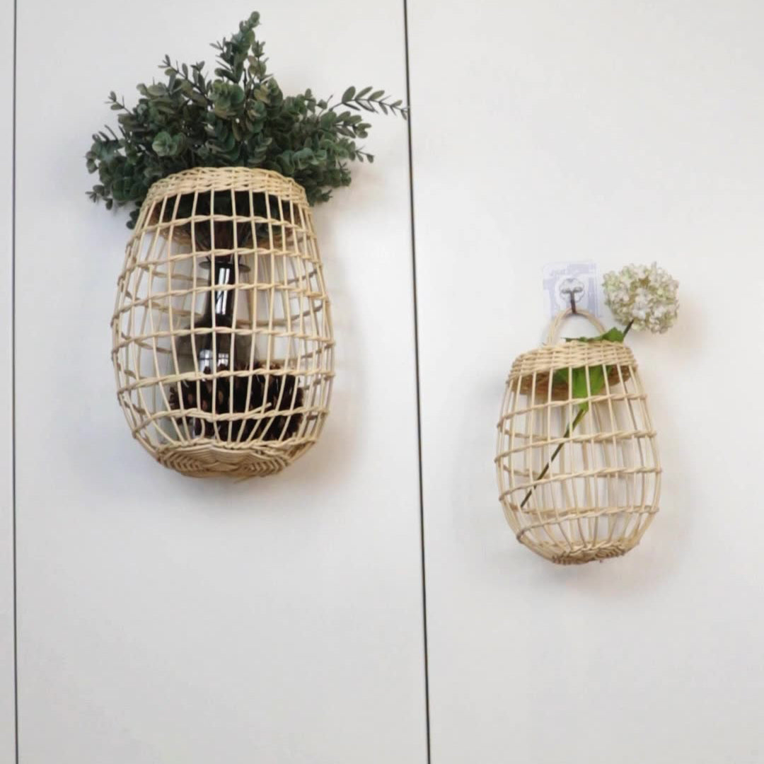 INS Woven Rattan Wall Basket – Hanging Storage for Kitchen