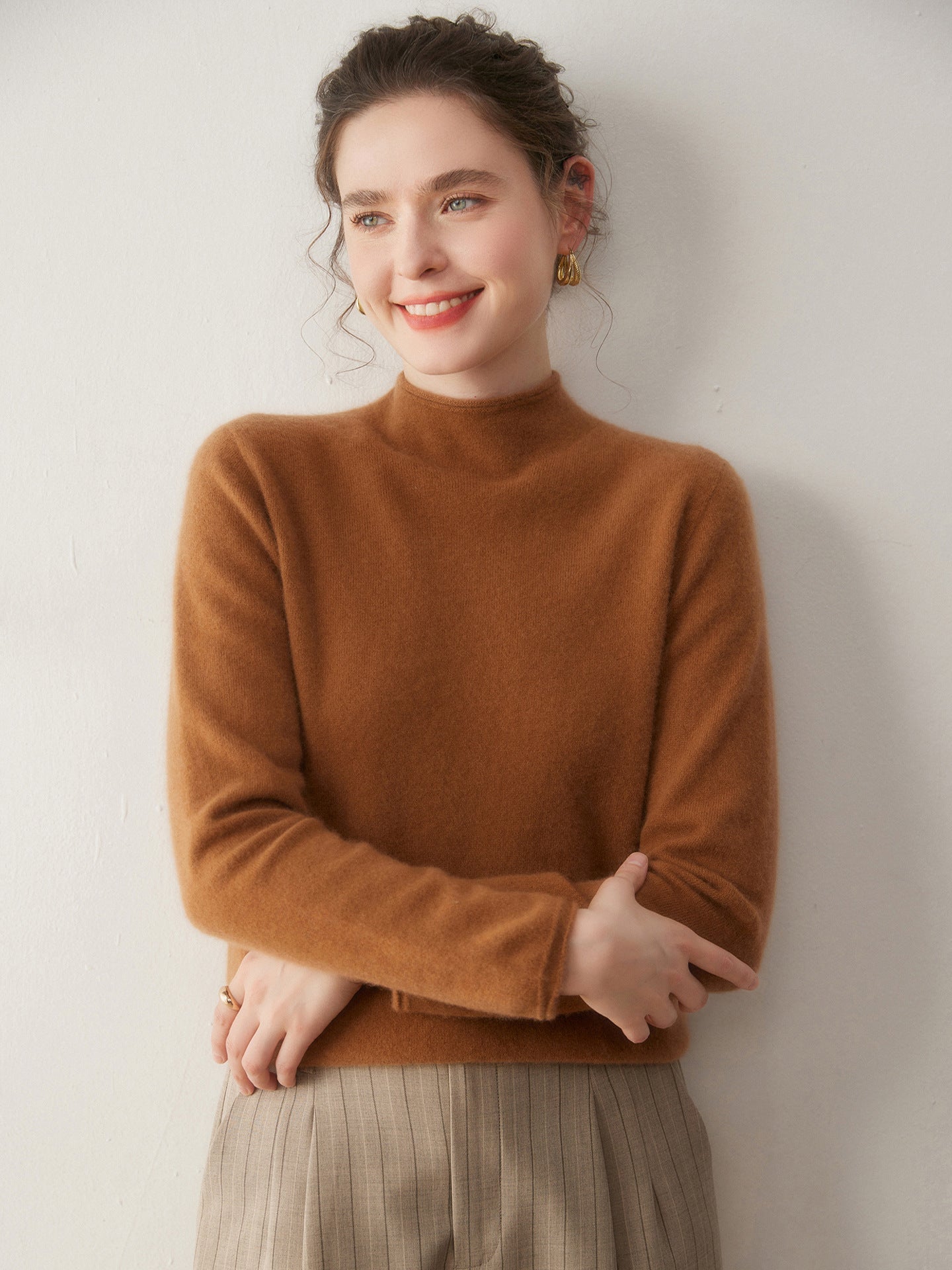 Premium Cashmere Sweater for Women – Knit, Half Turtleneck, Warm & Soft