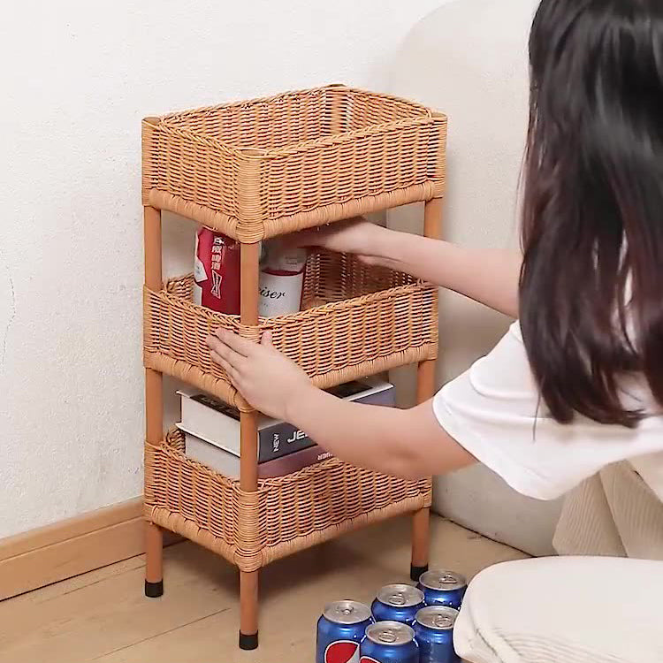 Handmade Nordic Rattan Storage Rack – 3-Tier Floor Shelf