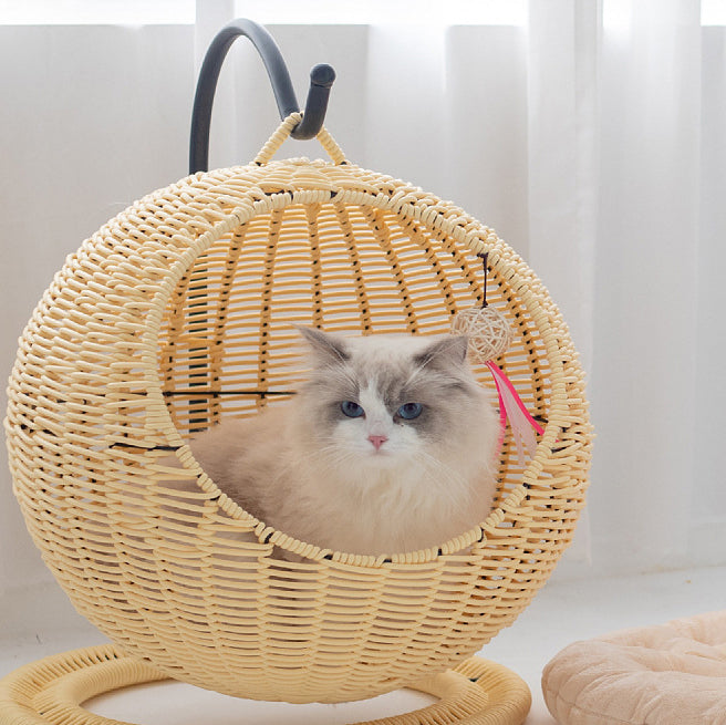 Hamac tissé pour chat – Panier suspendu en jonc de mer pour animaux (🔥Tapis gratuit)