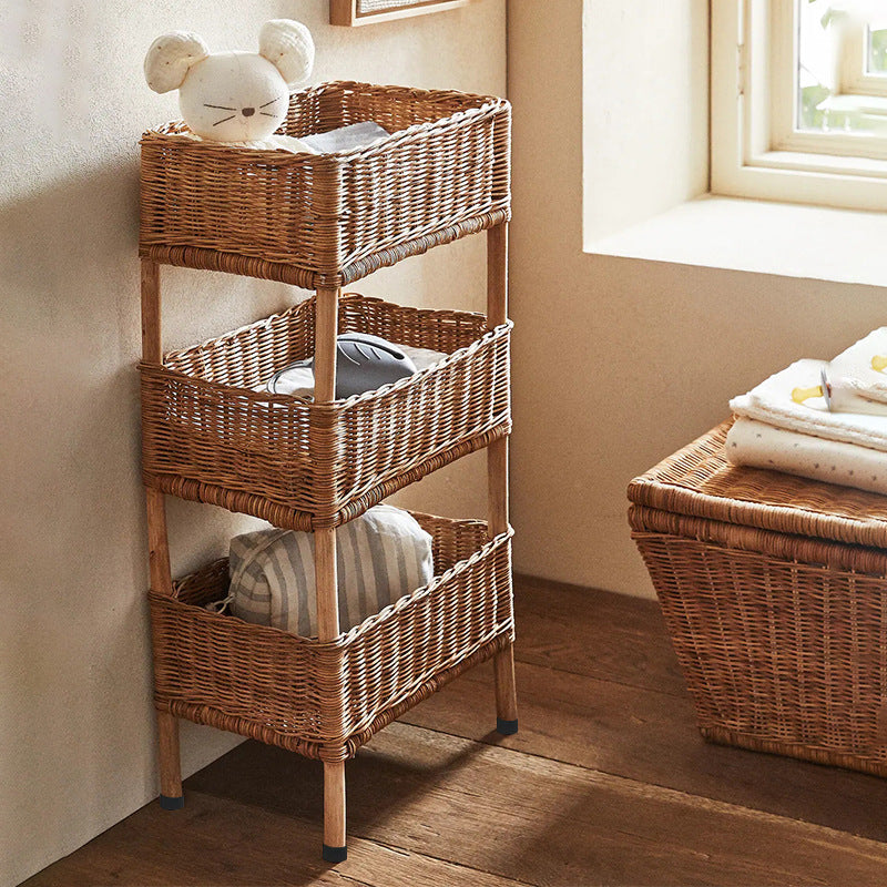 Handmade Nordic Rattan Storage Rack – 3-Tier Floor Shelf