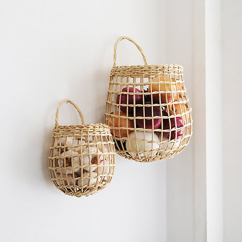 INS Woven Rattan Wall Basket – Hanging Storage for Kitchen