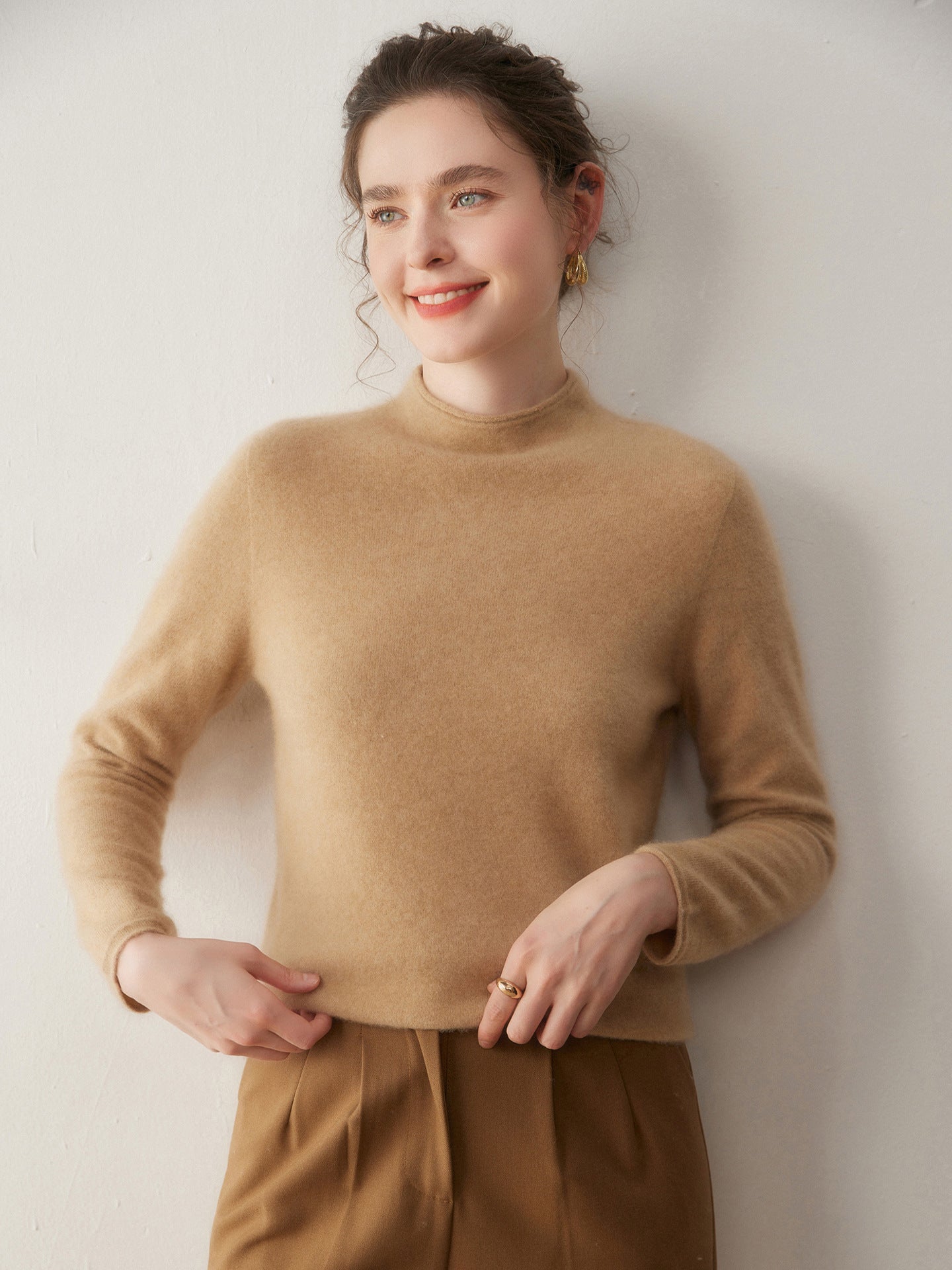 Premium Cashmere Sweater for Women – Knit, Half Turtleneck, Warm & Soft