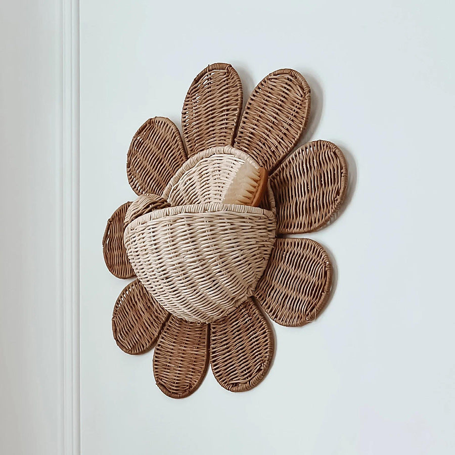 Nordic Sunflower Woven Wall Basket – Hanging Storage Decor