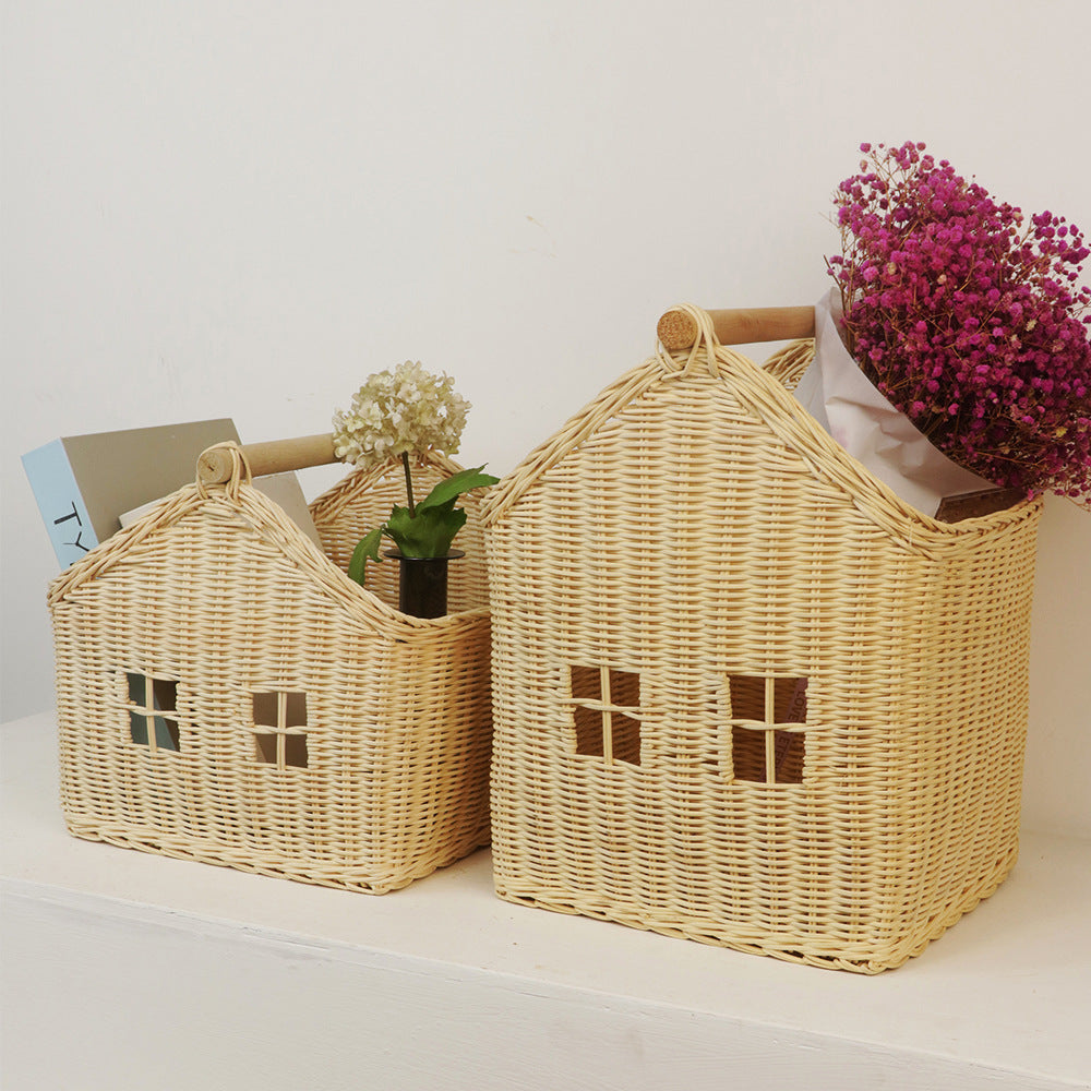 Nordic Rattan Storage Basket – Handwoven Toy Organizer