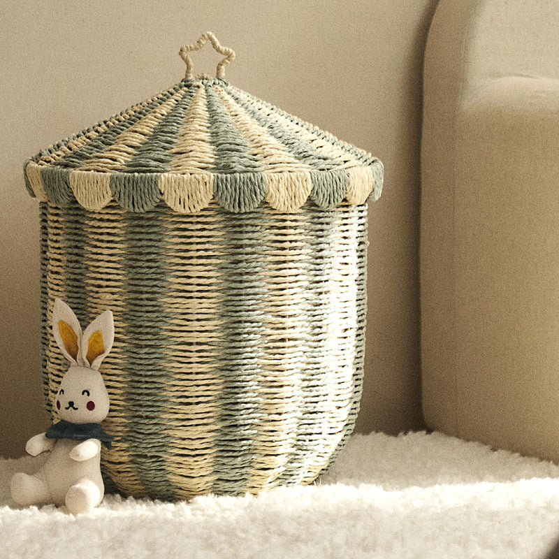 Panier de rangement tissé nordique avec couvercle – Fait main et écologique