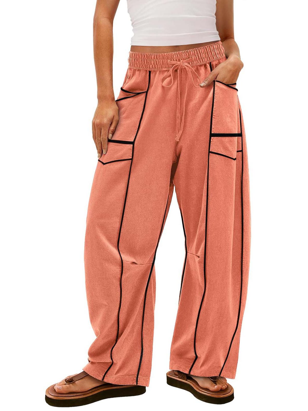 PANTALON DE SURVÊTEMENT DÉCONTRACTÉ POUR FEMMES, JAMBE LARGE AVEC CORDON DE SERRAGE, PANTALON BAGGY BARREL 