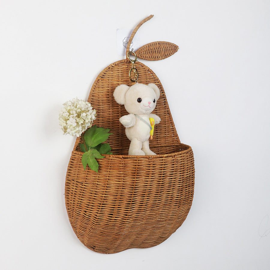 Handwoven Rattan Fruit Wall Basket – Apple & Pear Design
