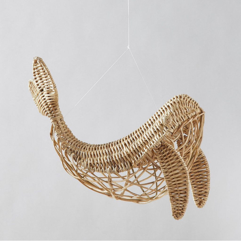 Handwoven Rattan Whale Wall Decor