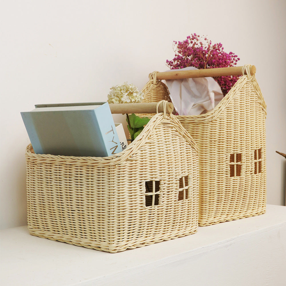 Nordic Rattan Storage Basket – Handwoven Toy Organizer