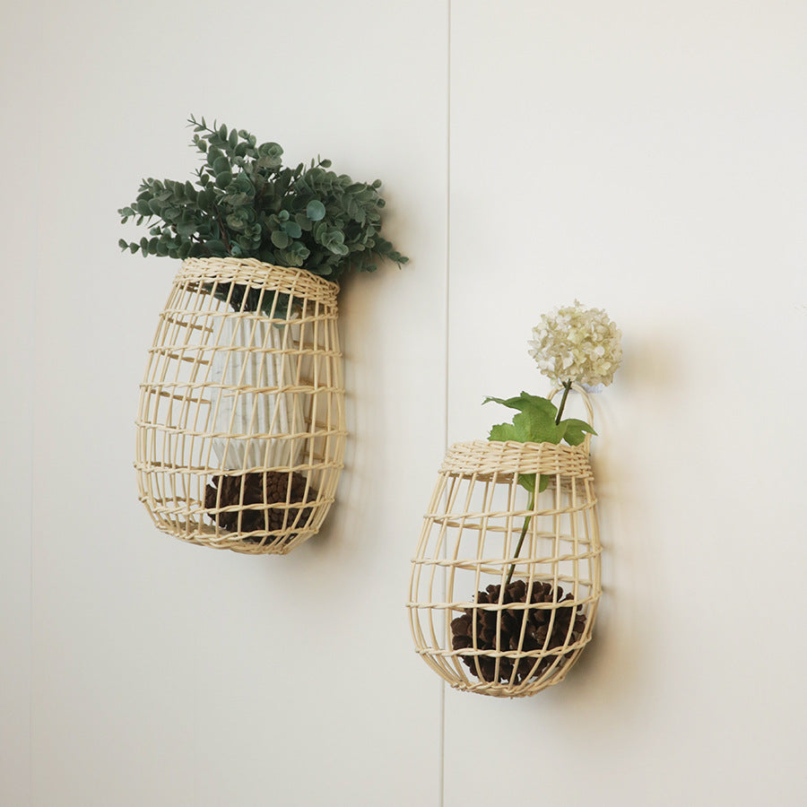 INS Woven Rattan Wall Basket – Hanging Storage for Kitchen