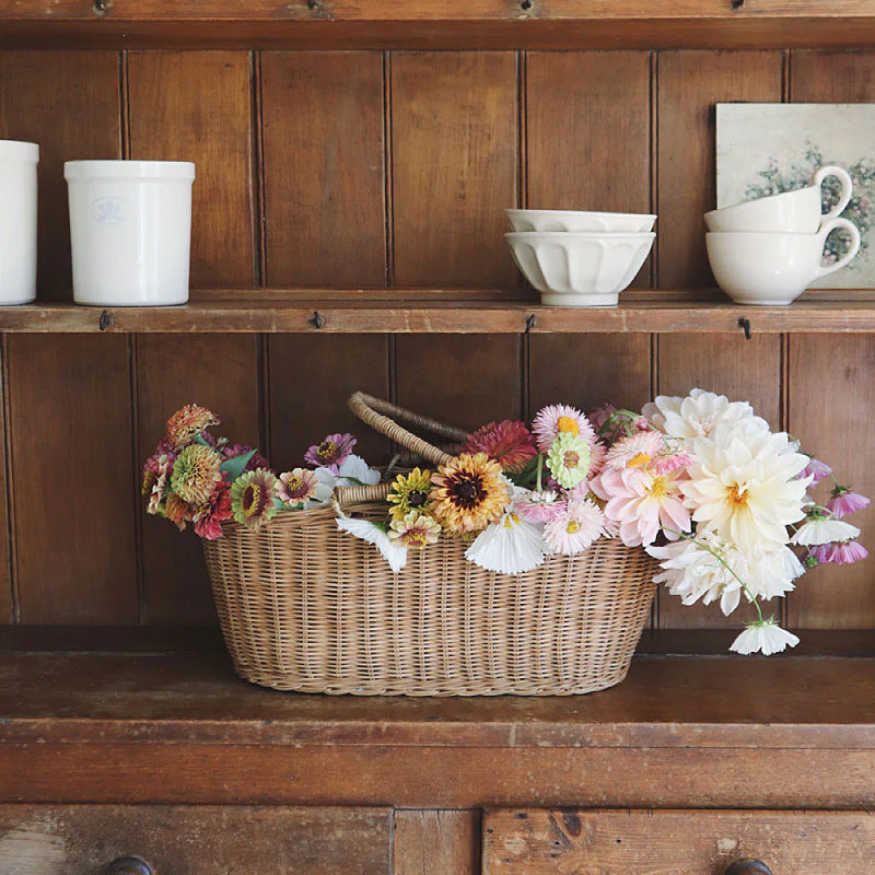 Vintage Woven Rattan Basket – Handheld Rustic Storage Tote