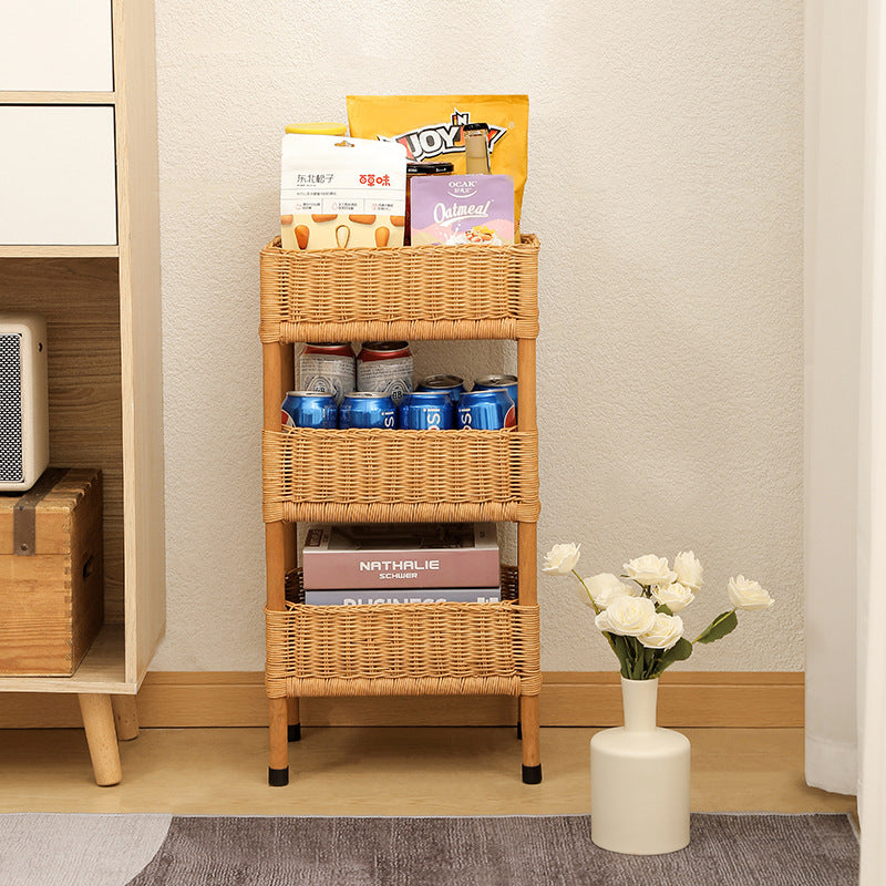Handmade Nordic Rattan Storage Rack – 3-Tier Floor Shelf