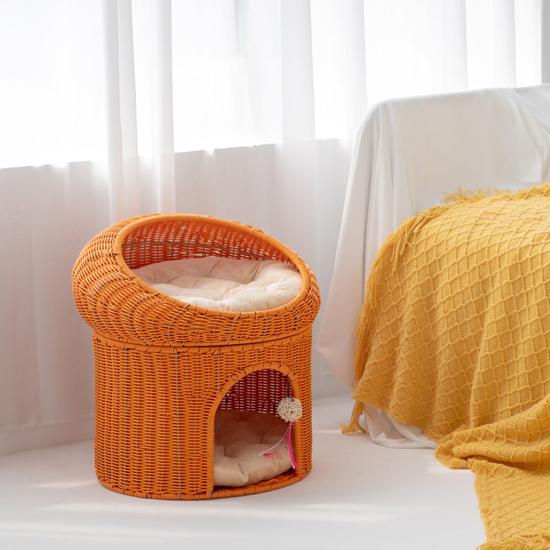 Breathable Woven Cat House – Handcrafted Summer Pet Bed