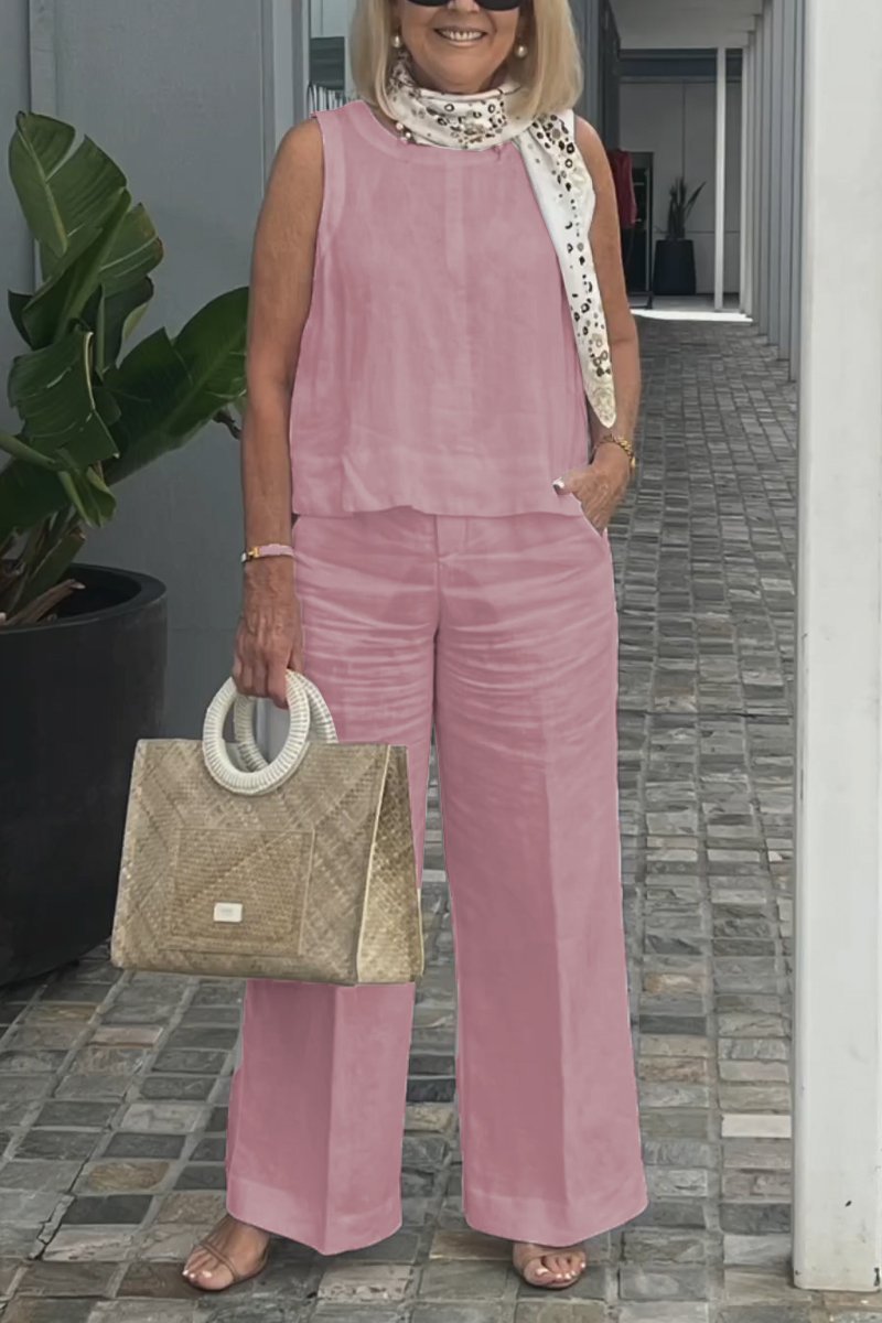 Costume sans manches en coton et lin 