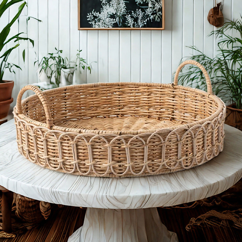Hand-woven rattan storage basket - practical desktop storage box