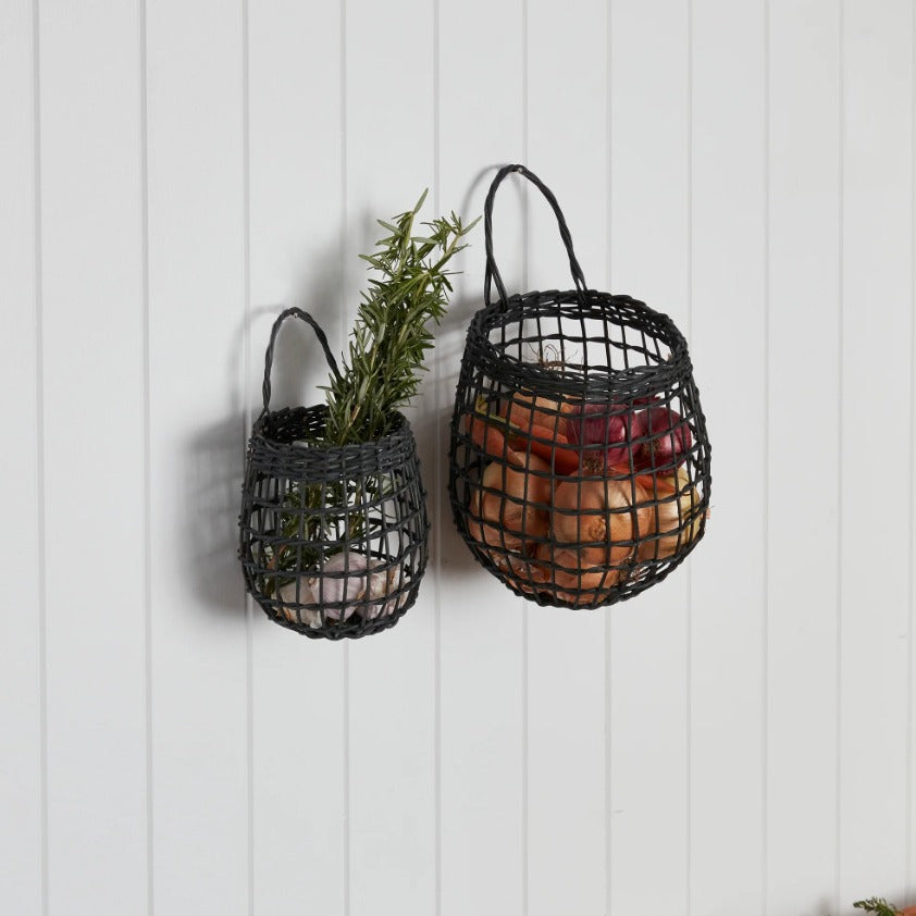 INS Woven Rattan Wall Basket – Hanging Storage for Kitchen