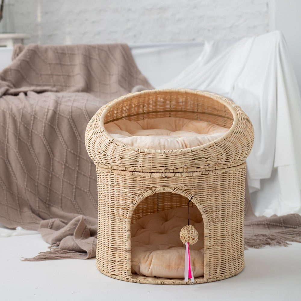 Breathable Woven Cat House – Handcrafted Summer Pet Bed
