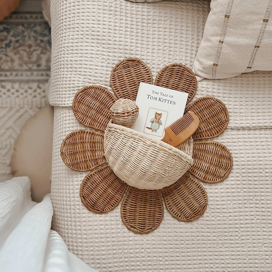 Nordic Sunflower Woven Wall Basket – Hanging Storage Decor