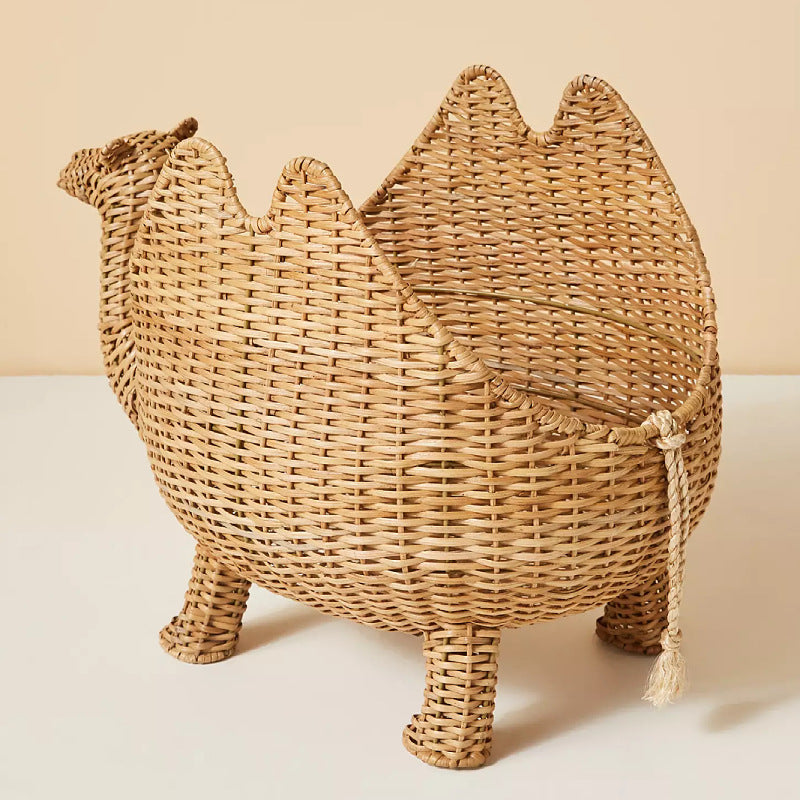 Handmade Nordic Rattan Camel Toy Storage Basket with Lid – Cute Animal Organizer