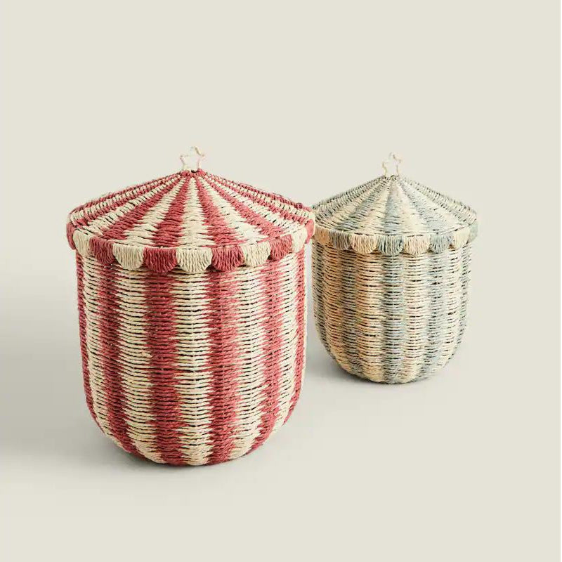 Panier de rangement tissé nordique avec couvercle – Fait main et écologique