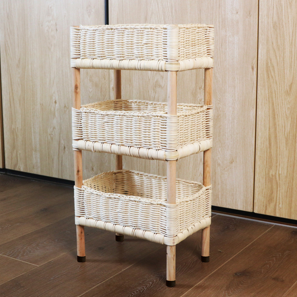Handmade Nordic Rattan Storage Rack – 3-Tier Floor Shelf