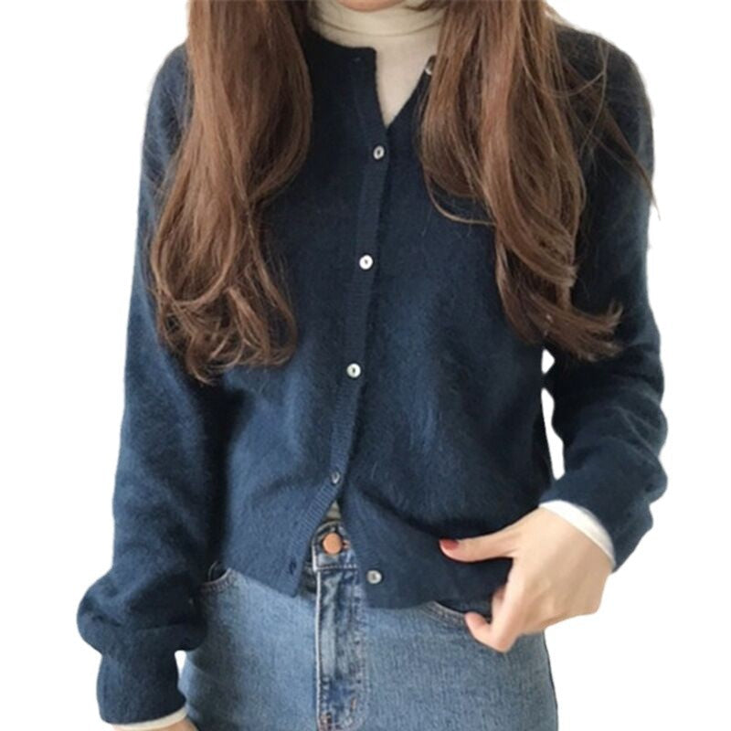 Women's 100% Wool Cardigan – Round Neck, Cozy & Stylish