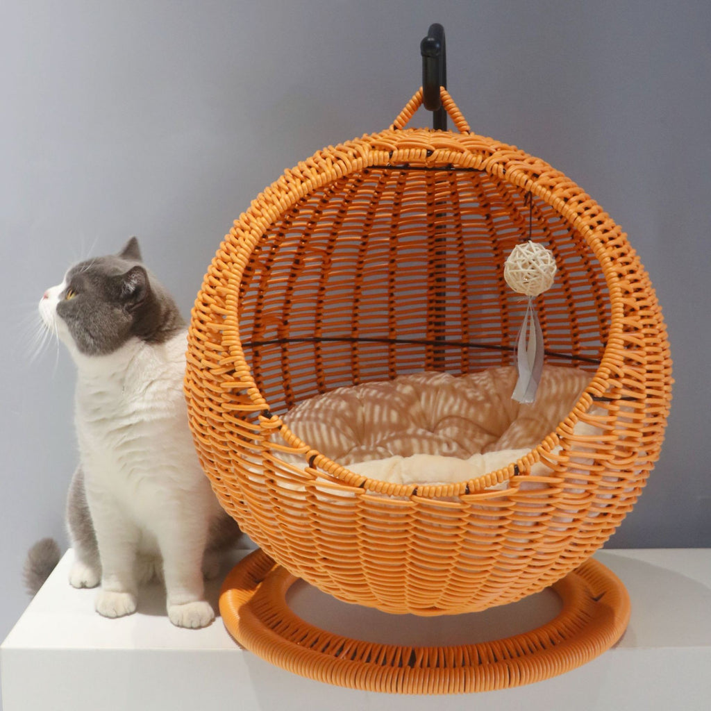 Hamac tissé pour chat – Panier suspendu en jonc de mer pour animaux (🔥Tapis gratuit)