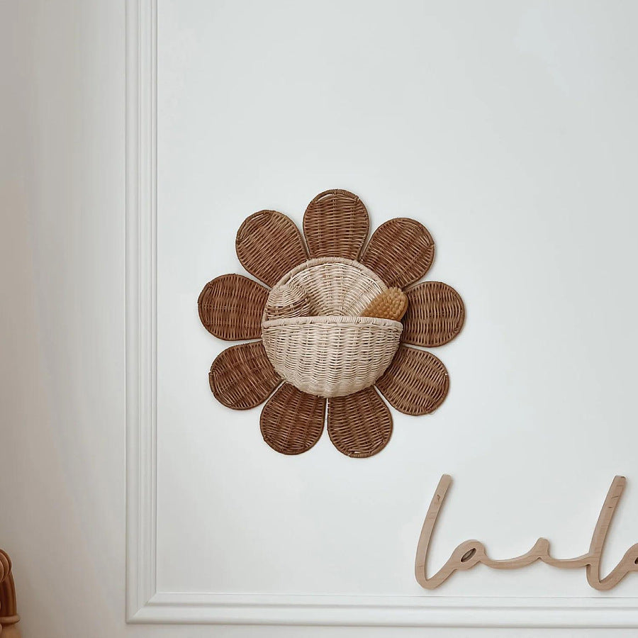 Nordic Sunflower Woven Wall Basket – Hanging Storage Decor
