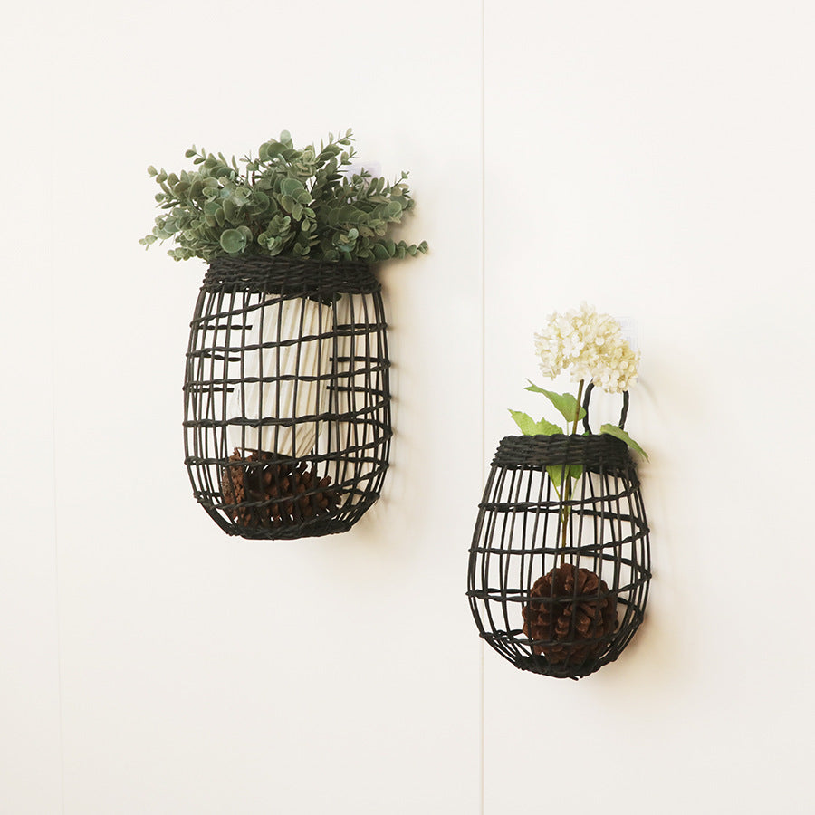 INS Woven Rattan Wall Basket – Hanging Storage for Kitchen
