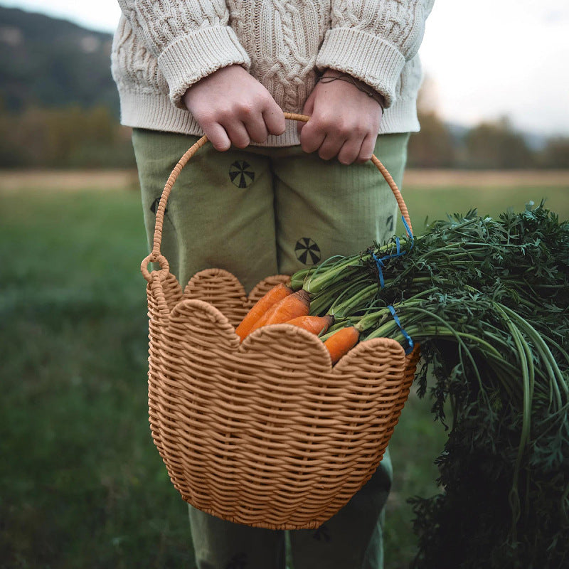 Nordic Woven Tulip Basket – Handwoven Picnic & Toy Bin