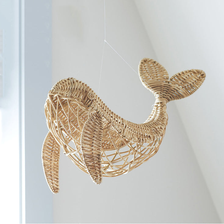 Handwoven Rattan Whale Wall Decor