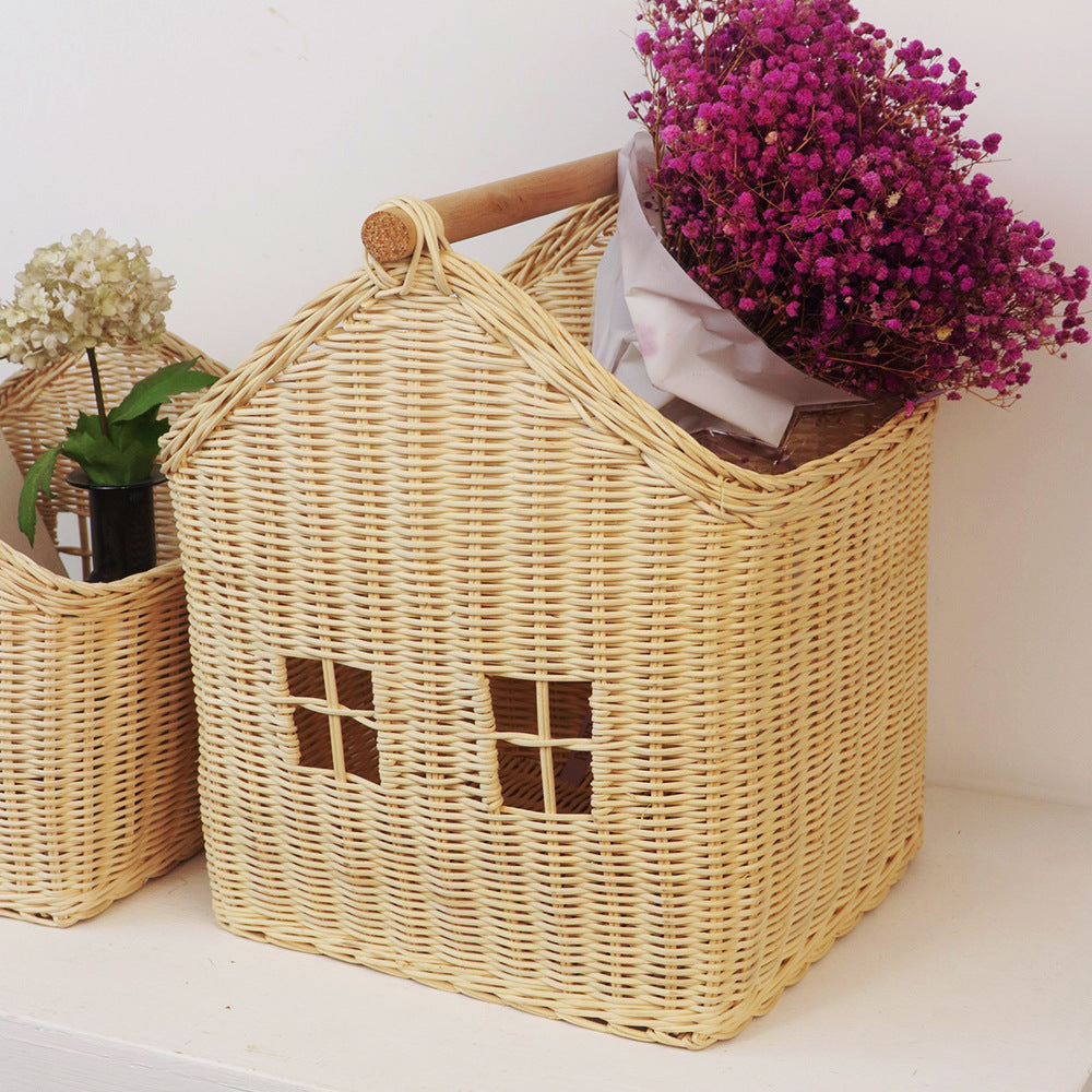 Nordic Rattan Storage Basket – Handwoven Toy Organizer