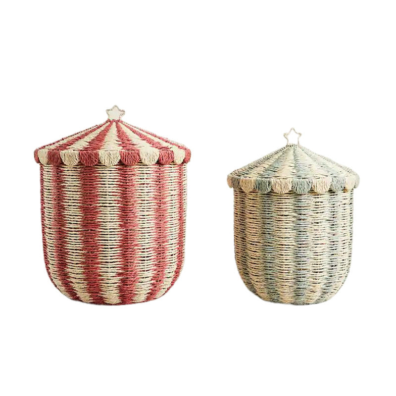 Panier de rangement tissé nordique avec couvercle – Fait main et écologique