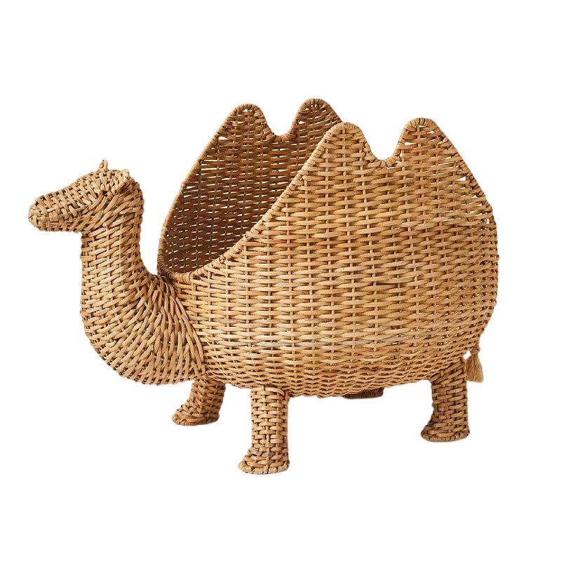Handmade Nordic Rattan Camel Toy Storage Basket with Lid – Cute Animal Organizer