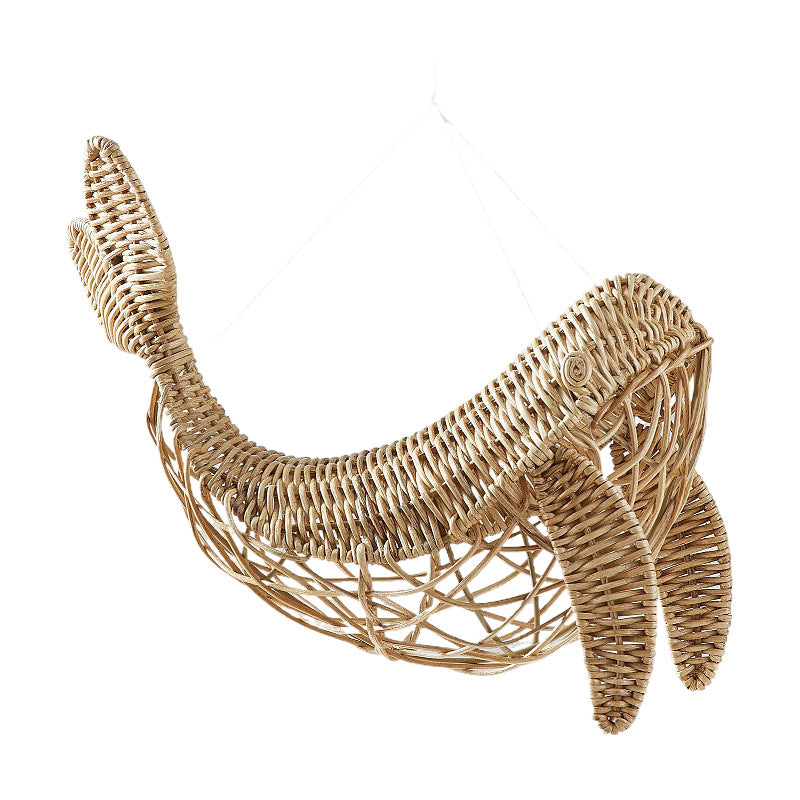 Handwoven Rattan Whale Wall Decor