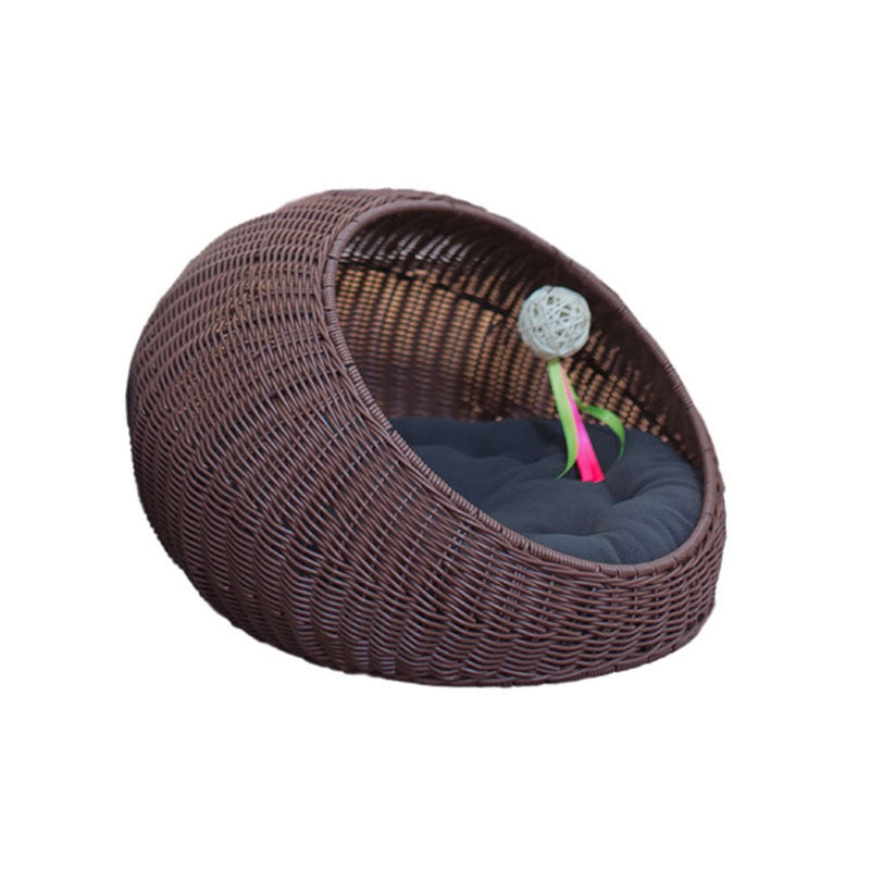 Handwoven Cat Bed – Washable Rattan Pet Hammock Nest