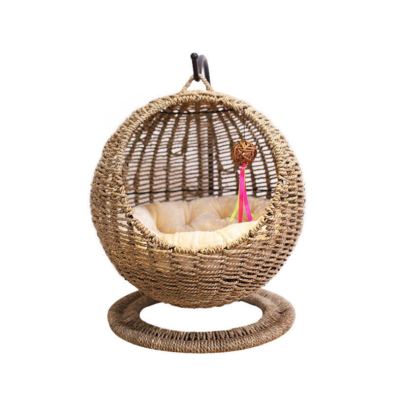 Hamac tissé pour chat – Panier suspendu en jonc de mer pour animaux (🔥Tapis gratuit)