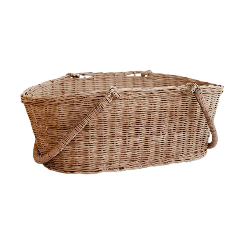 Vintage Woven Rattan Basket – Handheld Rustic Storage Tote