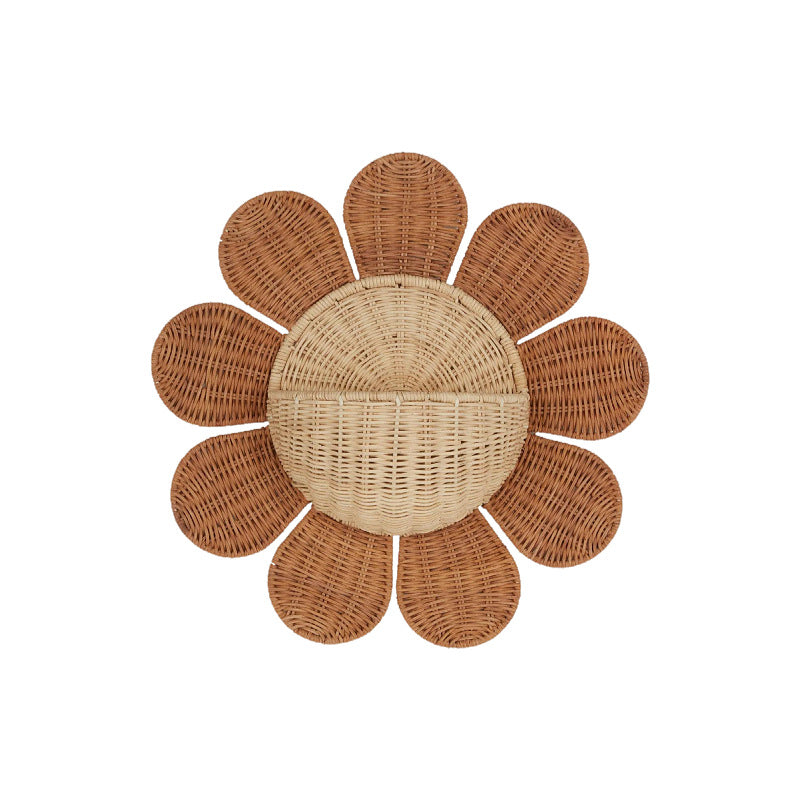 Nordic Sunflower Woven Wall Basket – Hanging Storage Decor