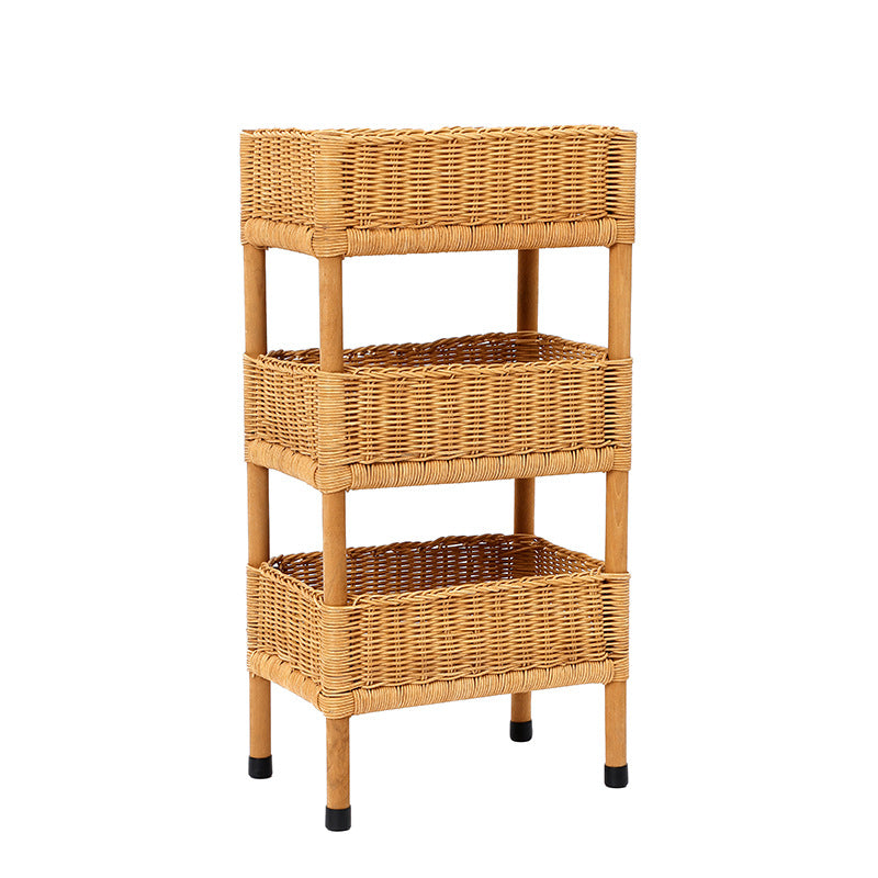 Handmade Nordic Rattan Storage Rack – 3-Tier Floor Shelf