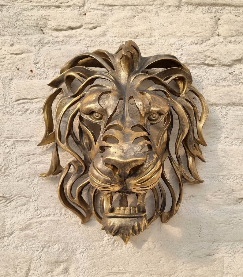 🦁Découverte rare - Grande sculpture murale en forme de tête de lion🎁