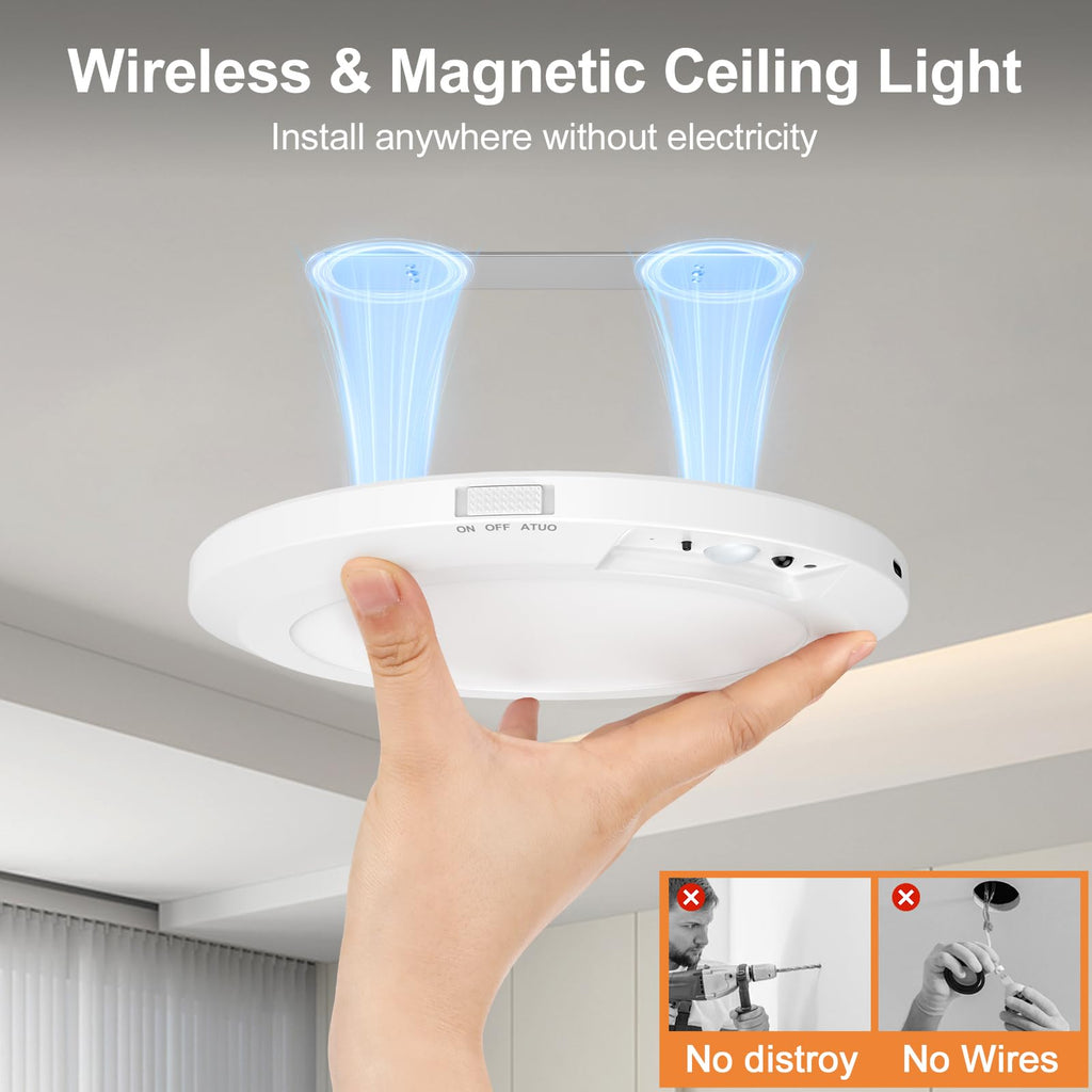 ✨2026 Upgraded Wireless Rechargeable Motion Sensor Ceiling Light with Remote