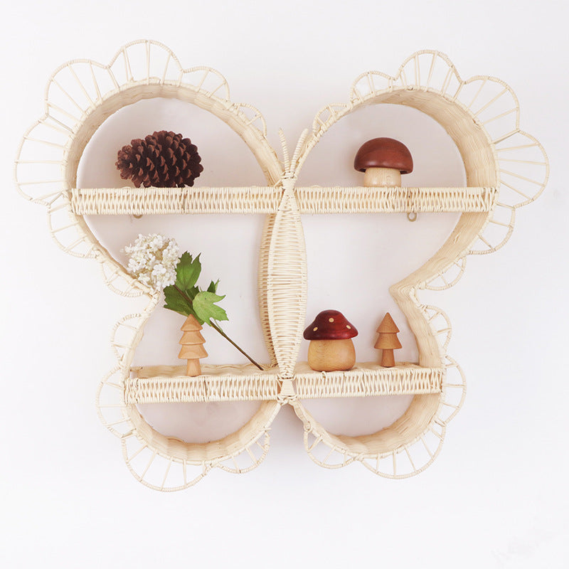 Butterfly Rattan Wall Shelf – Cute Woven Display Rack
