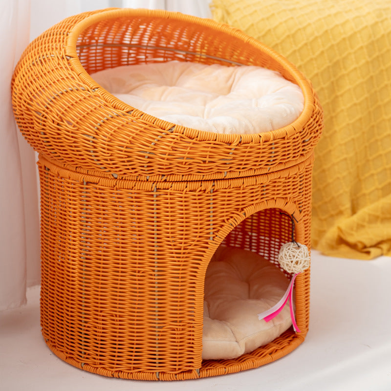 Breathable Woven Cat House – Handcrafted Summer Pet Bed