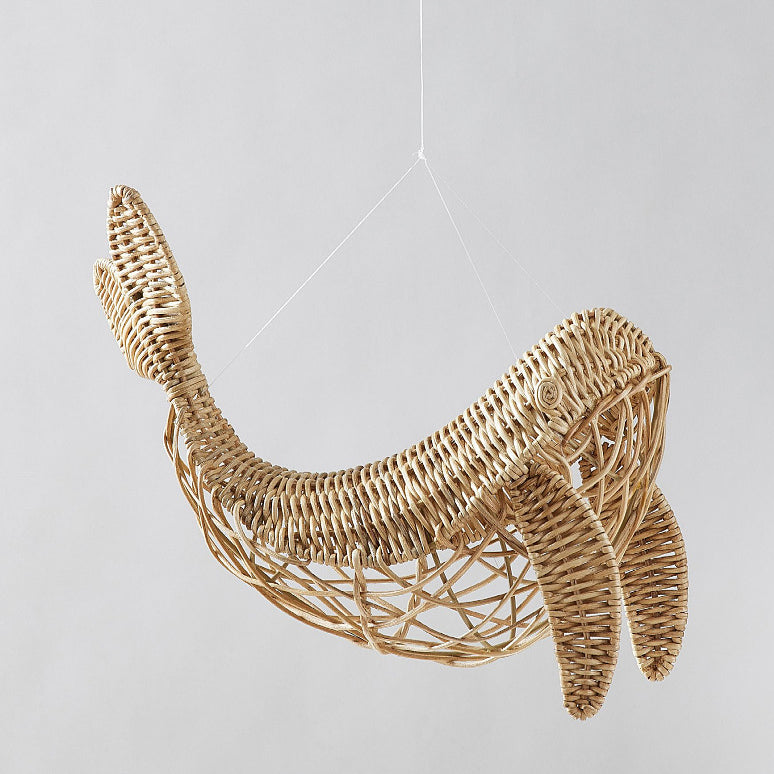 Handwoven Rattan Whale Wall Decor