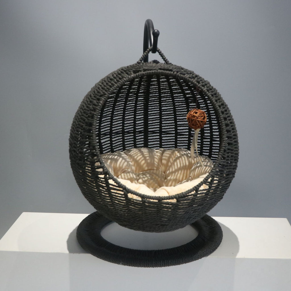 Hamac tissé pour chat – Panier suspendu en jonc de mer pour animaux (🔥Tapis gratuit)